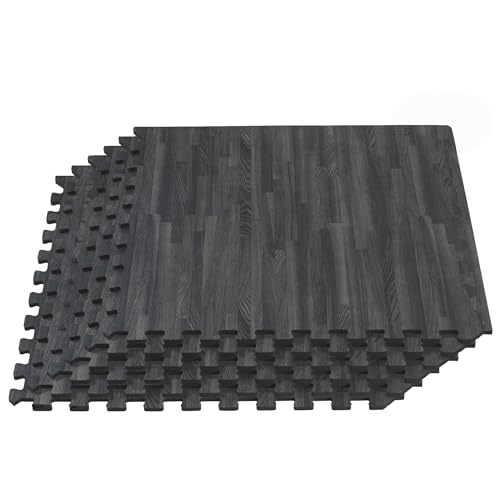 Forest Floor 3/8 Inch Thick Printed Foam Tiles, Premium Wood Grain Interlocking Foam Floor Mats, Anti-Fatigue Flooring – Stylish Flooring Solution - color: Carbon, style: 16 Sq Ft