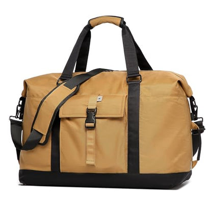 SUNNY BIRD Duffel with Utility Pouch, 40L Weekender Overnight Bag with Shoe Compartment for Travel and Sports (Brown and black) - color: Brown and black