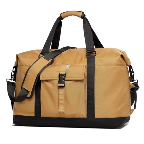 SUNNY BIRD Duffel with Utility Pouch, 40L Weekender Overnight Bag with Shoe Compartment for Travel and Sports (Brown and black) - color: Brown and black