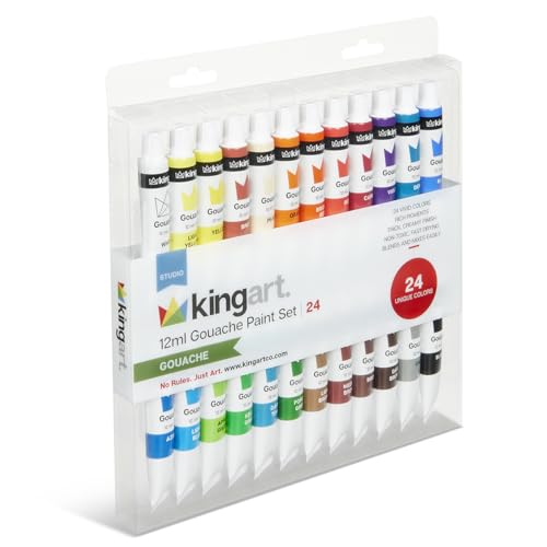 KINGART Studio Gouache Paint Set of 24 Unique Colors, 12ml (4oz) Each