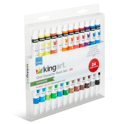 KINGART Studio Gouache Paint Set of 24 Unique Colors, 12ml (4oz) Each
