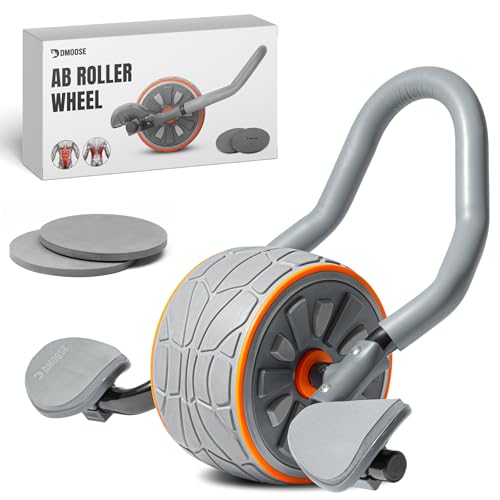 DMoose Fitness Ab Roller Wheel with Elbow Support & 2 Knee Pads - Abdominal Exercise Trainer for Core Strength Training - Ultimate Abs Workout Equipment for Home and Gym - Ab Machine for Men & Women - color: Grey