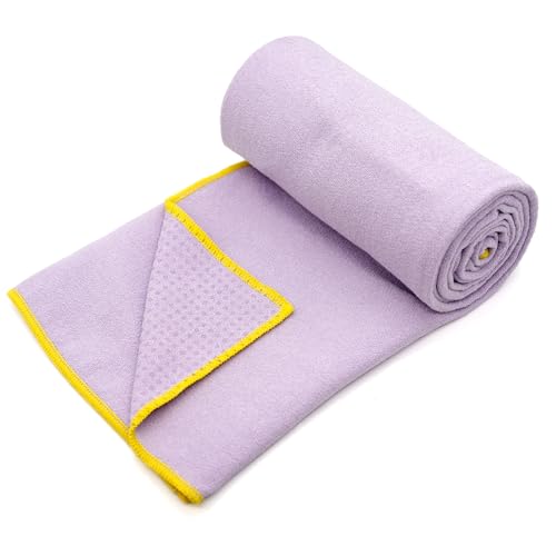 Eunzel Hot Yoga Towel - Microfiber Non Slip Yoga Mat Towel with Grip Dot Sweat Absorbent Towel for Hot Yoga, Pilates and Fitness 72" x 24", Taro Purple/Yellow - color: Taro Purple/ Yellow