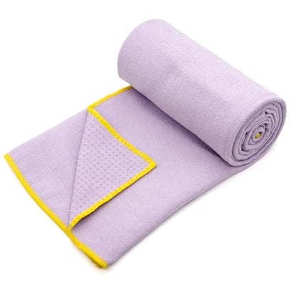 Eunzel Hot Yoga Towel - Microfiber Non Slip Yoga Mat Towel with Grip Dot Sweat Absorbent Towel for Hot Yoga, Pilates and Fitness 72" x 24", Taro Purple/Yellow - color: Taro Purple/ Yellow
