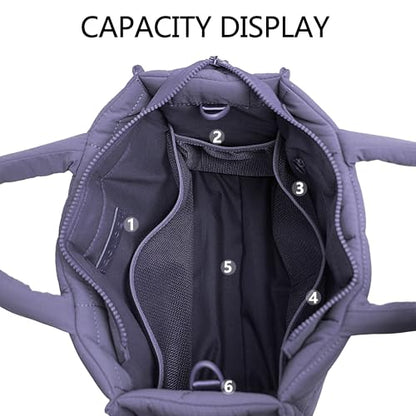 Quilted Crossbody Bags for Women,Puffer Weekender Overnight Bag,Purse Handbag Organizer,Small Tote Bags Shoulder Bag - color: Purple