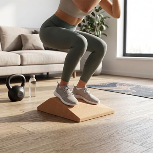 Squat Wedge Block, 23x12x6. 5cm Oak Calf Raise Block Cork Yoga Blocks Elevated Squat Wedge Compact and Portable for Weighted Training Fitness