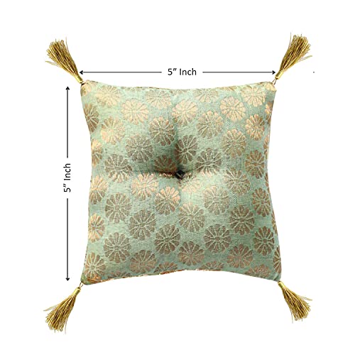 Cushion For Tibetan Singing Bowl Green Handmade Square Cushions Brocade Art Silk Home Decor Decoration Jewelry Statue - color: Mint Green, size: 5" x 5" Inch