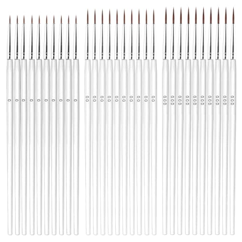 30pcs Detail Paint Brushes, Fine Tip Paint Brush with 3 Sizes #0#00#000 Mini Tiny Miniature Fine Paint Liner Brush for Miniature Painting Classroom Watercolor Acrylic Art Face Painting(White) - color: White