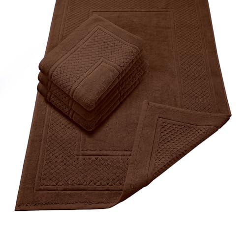 Avalon Towels Brown Bath Mat - 100% Cotton Set of 4 Absorbent Bathmat - Bathroom Mats Quick Dry Bath Mats for Bathrooms (22x34 Inches) - color: Brown, size: Pack of 4