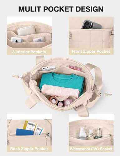 Mini Gym Bag for Women Puffy Bag, Small Gym Bag with Coin Wallet, Lightweight Gym Tote Bag for Fitness, Work, Travel, Daily Commute,Camel - color: Camel