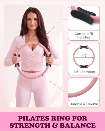 Pilates Kit for Women with Weights, 16 Piece At Home Pilates Workout Equipment Set, Ring and Ball, Bangles, Resistance Bands, Grip Socks, Essentials & Accessories for Beginners