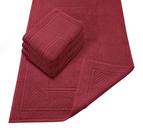 Avalon Towels Red Bath Mat - 100% Cotton Set of 4 Absorbent Bathmat - Bathroom Mats Quick Dry Bath Mats for Bathrooms (22x34 Inches) - color: Red, size: Pack of 4