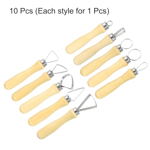 HARFINGTON 10pcs Clay Sculpting Tools Wooden Handle Stainless Steel Head | Crafts Modeling Kit, Pottery Carving Trimming Set, for Shaping Cutting Decoration Embossing