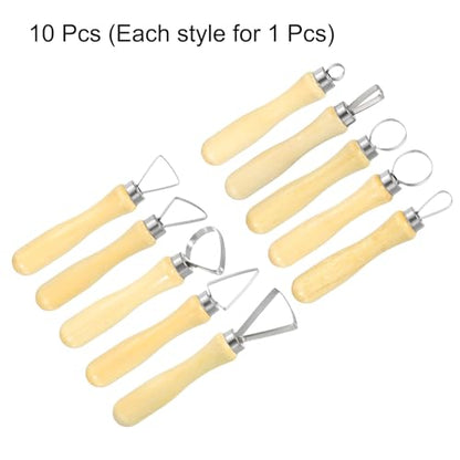 HARFINGTON 10pcs Clay Sculpting Tools Wooden Handle Stainless Steel Head | Crafts Modeling Kit, Pottery Carving Trimming Set, for Shaping Cutting Decoration Embossing