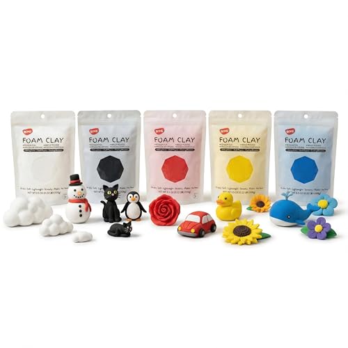 BOHS Foam Clay, 5 Primary Colors, Air Dry Modeling Clay, 1.1 lb | Color mixing; crack-free finish; crumb-free workspace; resealable bags; EVA and polystyrene foam, glass and metal details