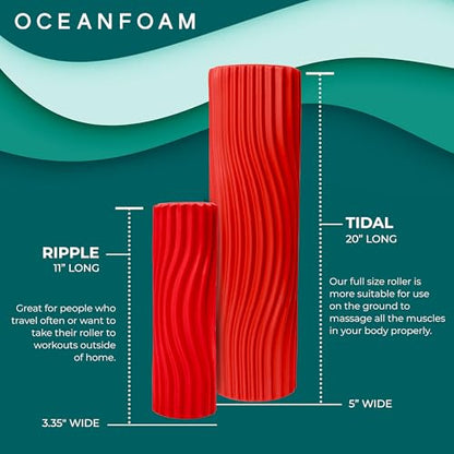 Oceanfoam Tidal Roller - Red - Muscle Massage Foam Roller for Back Pain & Stretching - Firm and Ergonomic Wide Wave Textured - Yoga, Athletics, & Wellness - Full Size, 20" x 5" - color: Red