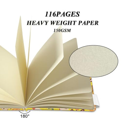 5" x 5" Hardcover Sketch Book,58 Sheets Small Mixed Media Pocket Sketch Pad | PU Cover,150 GSM Acid Free Artist Drawing Paper,Travel Journal Blank Notebook for Adults Sketching,Illustration. - color: 150gsm Cloth-fruit pit