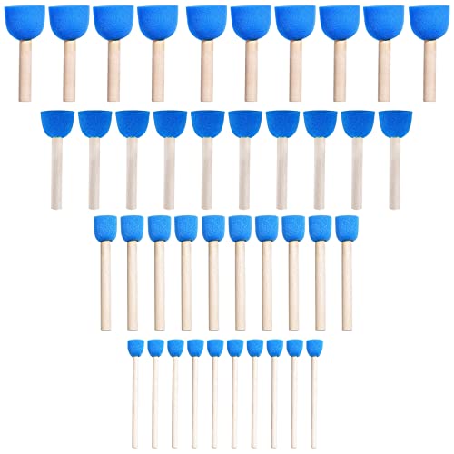 WAFJAMF 40 Pcs Round Sponges Brush Set 4 Sizes DIY Painting Tools Blue | Wooden handle craft foam applicators for acrylic, kids arts & stenciling with multiple diameter options - color: Blue