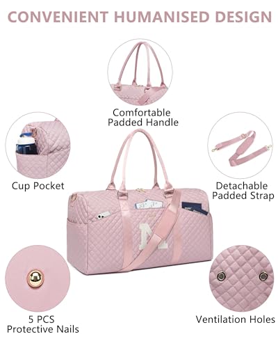 Women Weekender Travel Duffle Bag: Initial Duffel Overnight Bags with Shoe Compartment Large Carry on Tote with Toiletry Bag Weekend Traveling Yoga Gym Hospital Bag for Women with Wet Pocket Letter M - color: 18-Pink Letter M, size: Large