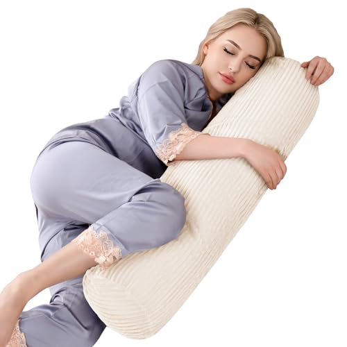 1 MIDDLE ONE Body Pillow for Adults, Long Bolster Pillow for Bed, Decorative Round Roll Hug Pillow with Corduroy Cover (Off-White, 35x7.87 Inch) - color: Off-white (Corduroy), size: 35 inch