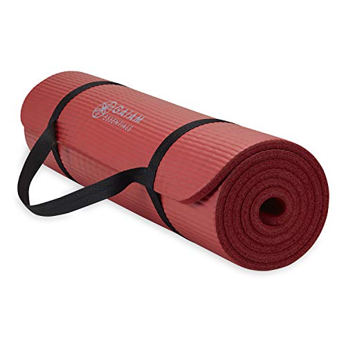 Gaiam Thick Yoga Mat, Exercise & Fitness Mat with Easy-Cinch Carrying Strap | Non-Slip NBR Foam | Joint Cushioning | Yoga, Pilates, Fitness & Floor Workouts | 72"L x 24"W - color: Red, size: 2/5" (10MM)