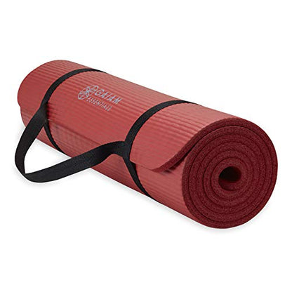 Gaiam Thick Yoga Mat, Exercise & Fitness Mat with Easy-Cinch Carrying Strap - color: Red, size: 2/5" (10MM)
