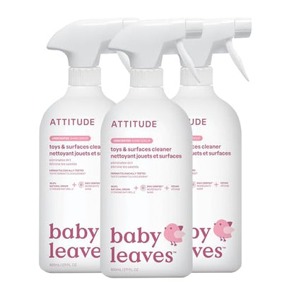 ATTITUDE Baby & Kids Toy Cleaner Spray, EWG Verified, Multi-Surface Cleaner for Toys, High Chairs & Play Areas, Naturally Derived, Vegan, Unscented, 27.1 Fl Oz (Pack of 3) - size: 27.1 Fl Oz (Pack of 3)