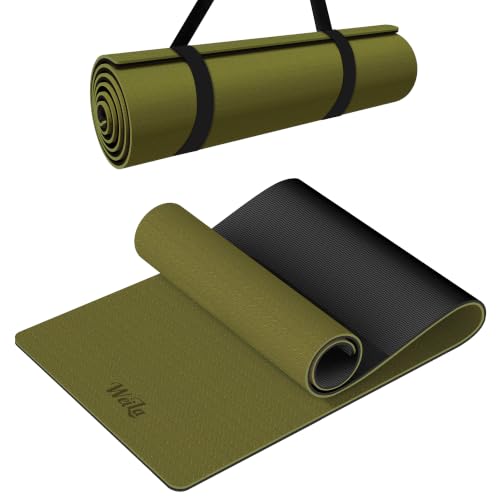 Non-slip TPE Yoga Mat for Women & Men,72"x24" Double-Sided Workout Mat for Home Gym Pilates Fitness,1/4 Inch Packable Lightweight Exercise Mat with Strap for Travel,Non Toxic Exercise Floor Mat - color: Green & Black