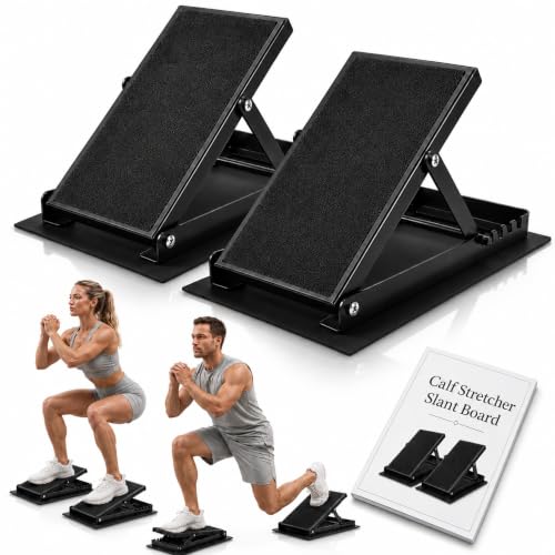 2 Pack Adjustable Slant Board for Calf Stretching, Steel Calf Stretch Board 20°-40° Non-Slip Squat Wedge with Handle for Exercise Rehab Leg Stretch and Plantar Fasciitis Relief