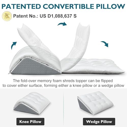 Shinnwa Knee Wedge Pillow, Patented Convertible Knee Pillow for Back Sleeping, Dual-Layer Memory Foam Triangle Pillow for Legs Post Surgery, Knee Support, Leg Elevation, Back Pain Relief - size: 23.5” x 18.8” x 8”