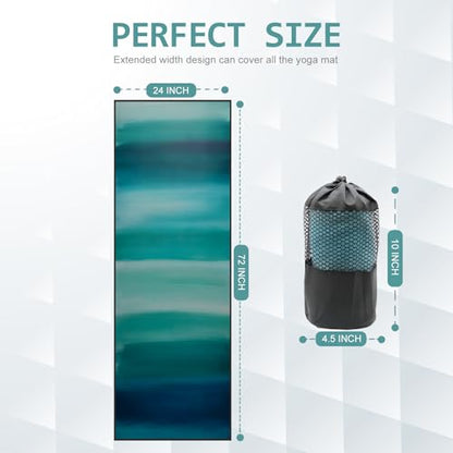 Eunzel Hot Yoga Mat Towel with Grip Dots, Printed Design 72" x 24" | Grip Dot Non Slip, Printed Microfiber Design, Sweat Absorbent, Hot Yoga & Pilate - color: Z-sunset/ Teal Flow