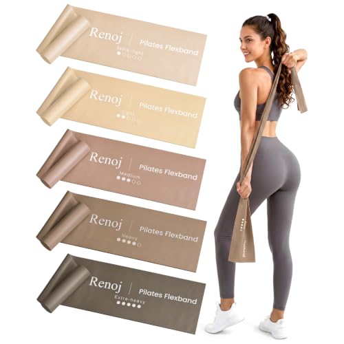 Renoj Pilates Flexbands, 5-Pack Latex-Free Resistance Bands Set – Exercise Bands for Pilates, Yoga, Stretching & Physical Therapy | Home Gym Equipment for Women & Men - color: Brown