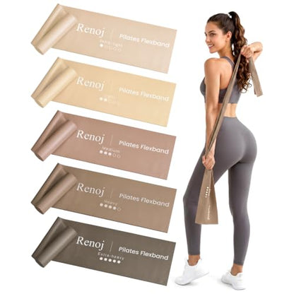 Renoj Pilates Flexbands, 5-Pack Latex-Free Resistance Bands Set – Exercise Bands for Pilates, Yoga, Stretching & Physical Therapy | Home Gym Equipment for Women & Men - color: Brown