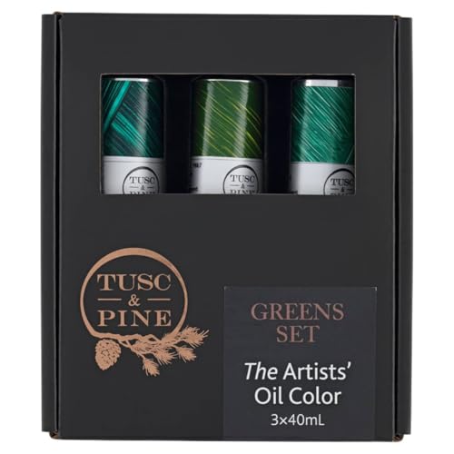 Tusc & Pine Artist Oil Paint - Greens, Set of 3 40 ml, Non-Yellowing, Rich & Creamy Consistency, Maximum Pigment Load, Small Batch Milled Oil Paints Made in the USA for Professional Artists - color: Greens, size: 40 ml Set of 3