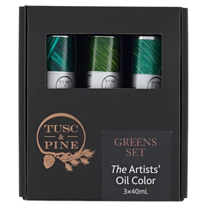 Tusc & Pine Artist Oil Paint - Greens, Set of 3 40 ml, Non-Yellowing, Rich & Creamy Consistency, Maximum Pigment Load, Small Batch Milled Oil Paints Made in the USA for Professional Artists - color: Greens, size: 40 ml Set of 3