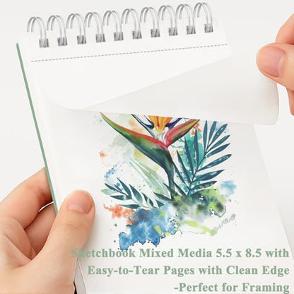 Fuxi Small Mixed Media Sketchbook, 2-Pack - 5.5" x 8.5" | 110lb/180gsm Mixed Media Paper for Watercolor, Acrylic, Ink, Pencil, 50 Sheets Per Pad. - color: Mint Green