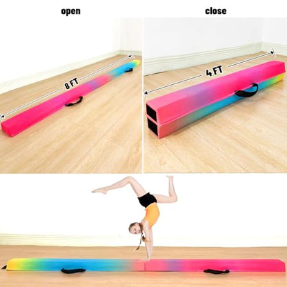 Marfula 6 FT / 8 FT / 9 FT Folding Gymnastics Beam Foam Balance Floor Beam - color: Gradual Rainbow, size: 8 Ft
