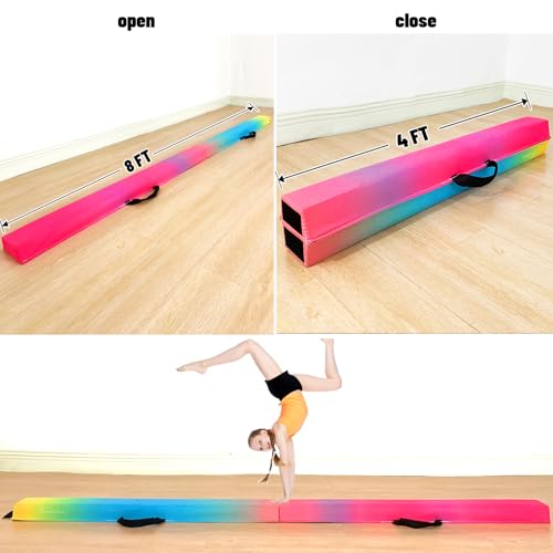 Marfula 6 FT / 8 FT / 9 FT Folding Gymnastics Beam Foam Balance Floor Beam - color: Gradual Rainbow, size: 8 Ft