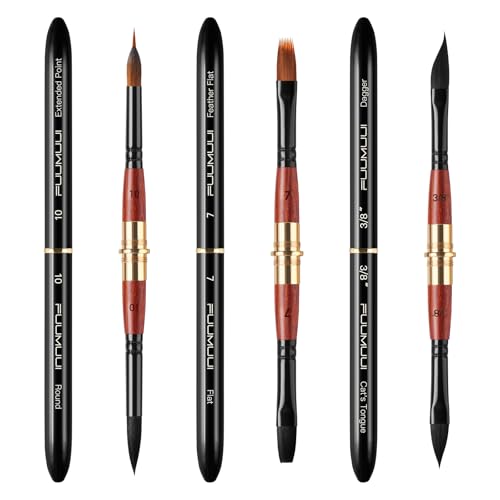 3pcs Dual-Tip Travel Watercolor Brushes - 6 Tip Styles, Fuumuui Sable Synthetic Squirrel Hair Travel Brushes Set with Leather Pouch Perfect for Watercolor Gouache Ink Painting - color: Black3