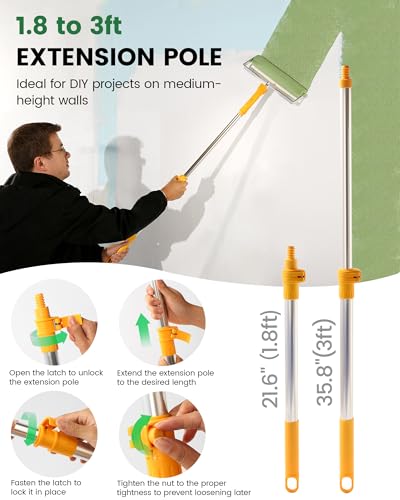 Voomey 12-Inch Paint Roller Kit with Extension Pole, 12” Paint Tray with Liners, Heavy Duty Roller Frame & Long Paint Rollers, Ideal for Walls, Interior & Exterior Painting - size: 12inch15pcs
