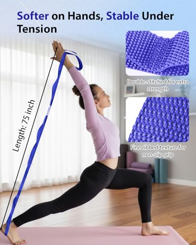 Trideer Stretching Strap with Loops & Leg Lifter, Non-Elastic PT Strap | Leg Lifter Mobility Aid, Non-Elastic PT Stretching Strap, Multi-Loop Grip Control, Home Recovery Support - color: Deep Blue
