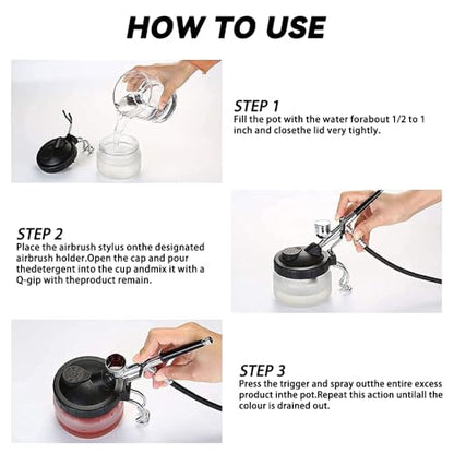 Langlengtec Airbrush Cleaning Kit Wash Jar with 5pcs Nozzle Set, 5pcs Brushes for Home and Office Use, Stainless Steel Duster with air Brush Needle Wrench
