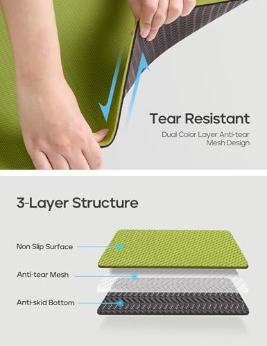 Heathyoga Yoga Mat Non Slip TPE Pilates Exercise Mats for Home Workout Gym Fitness Eco Friendly Thick Hot Yoga Mat with Strap Body Alignment,72"x 26" Thickness 1/4" - color: Grass Green