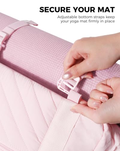Small Gym Bag for Women - Duffle Weekender Work Duffel Carry on Tote Bag | Puffer Yoga Mat Holder Wet Compartment Coin Purse BPA-Free - color: Pink