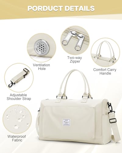 Travel Duffel Bag Weekender Bags for Women Carry On Gym Tote Bags White - color: G4-Cream White