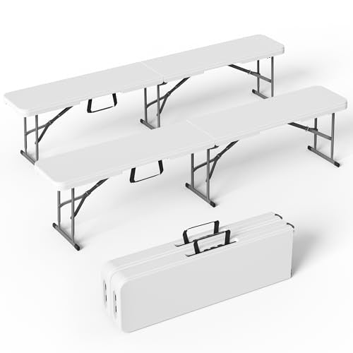 VSOAEIL 6 Foot Folding Bench 2 Pack, Foldable Plastic Bench Indoor Outdoor - color: White, size: 2 Pack