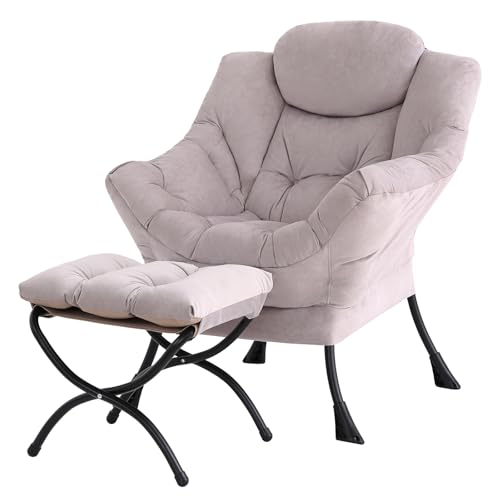 Tiita Modern Lazy Chair with Ottoman, Large Accent Armchair, Leisure Sofa Armchair with Footrest for Bedroom, Living Room, and Dorm Rooms | Foldable Footrest, Padded Seat and Backrest, Side Pocket for Lounging in Living Rooms, Bedrooms, Dorms and Small Sp