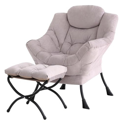 Tiita Modern Lazy Chair with Ottoman, Large Accent Armchair, Leisure Sofa Armchair with Footrest for Bedroom, Living Room, and Dorm Rooms | Foldable Footrest, Padded Seat and Backrest, Side Pocket for Lounging in Living Rooms, Bedrooms, Dorms and Small Sp