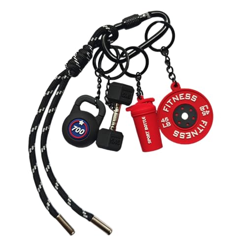 Fitness Keychain Barbell Dumbbell Keychain Bag Purse Charms Gym Lovers Fitness Enthusiast Gift Bag backpack Charms - color: Black+red