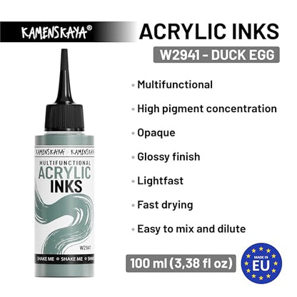 Acrylic Inks for Artists - 'Duck Egg' Acrylic Ink, 3.38 Fl Oz (100 ml) | Highly Concentrated, Multifunctional Liquid Acrylic Paint - color: Duck Egg